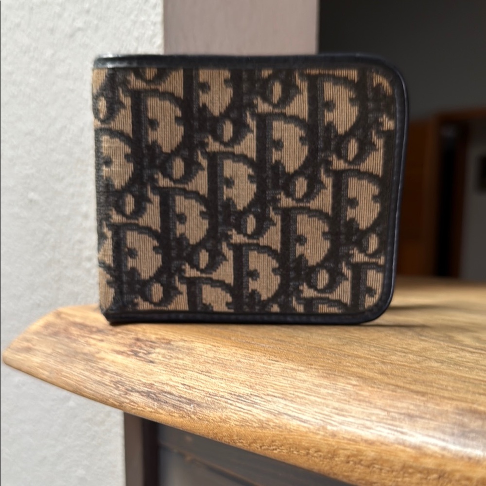 Authentic Christian Dior Trotter Leather & Canvas Unisex Bi-Fold Wallet